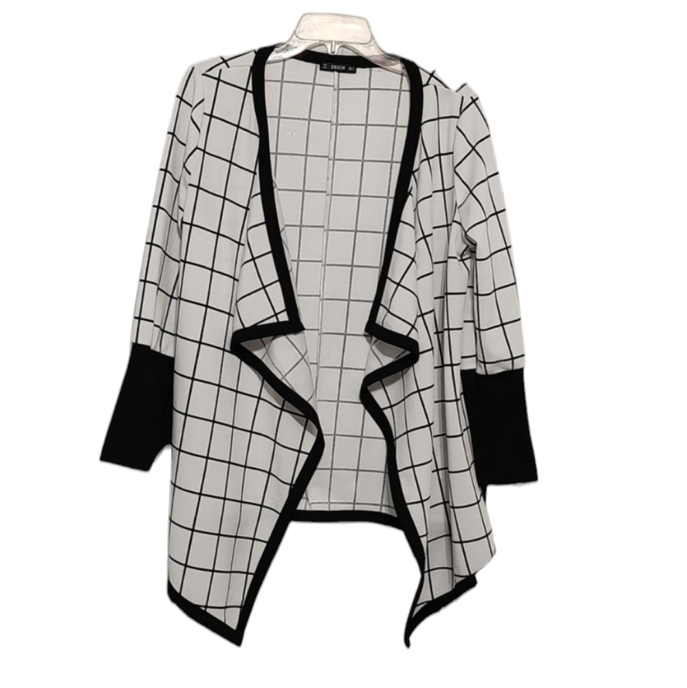Shein Black and White Jacket/ Open Cardigan Cascading Front sz Small
